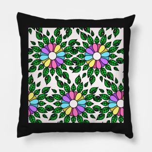 Rainbow Daisy Mandala Print Pillow