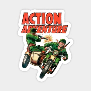 Retro Sidecar Motorcycle Soldiers Military Army Action 1955 Adventure Vintage Comic Book Cover Magnet