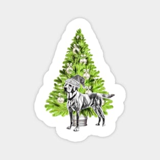 Labrador Dog Christmas scene with Christmas tree an Santa hat Magnet