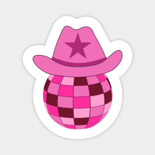 Pink Cowgirl Hat On Disco Ball Magnet