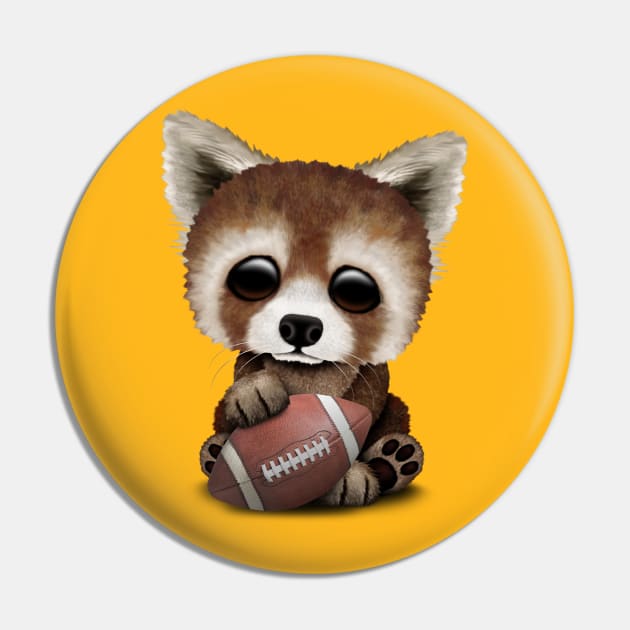 Cute Baby Red Panda Playing With Football Pin by jeffbartels