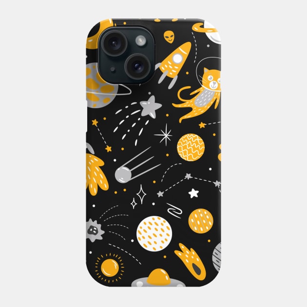 space cats moon stars universe Phone Case by Art by Ergate