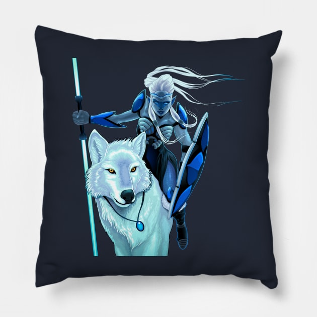 elf with white wolf Pillow by Mako Design 