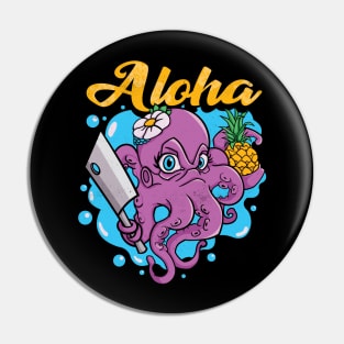 Aloha Octopus holding pineapple Pin