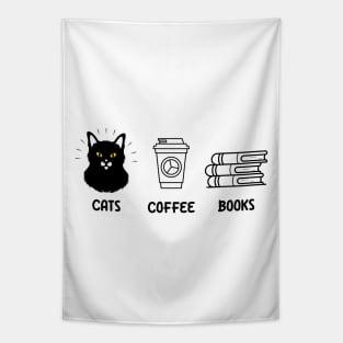 Cats Coffee And Books Tapestry