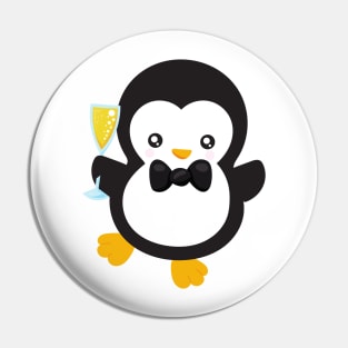 New Year Penguin, Penguin With Champagne, Party Pin