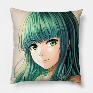 Green Hair Anime Girl Pillow