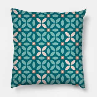 Retro Floral Geometric Pattern Teal, Peach, Burnt Orange Pillow