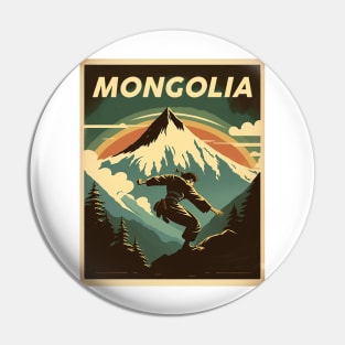 Mongolia Mountain Fighter Vintage Travel Art Poster Pin