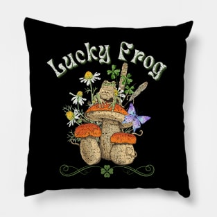 St Patrick's Day Lucky Frog, Goblincore Aesthetics Irish Day Pillow