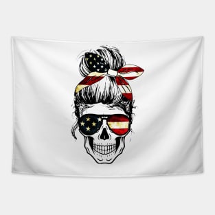 Womens American Lady Skull USA Flag Tapestry