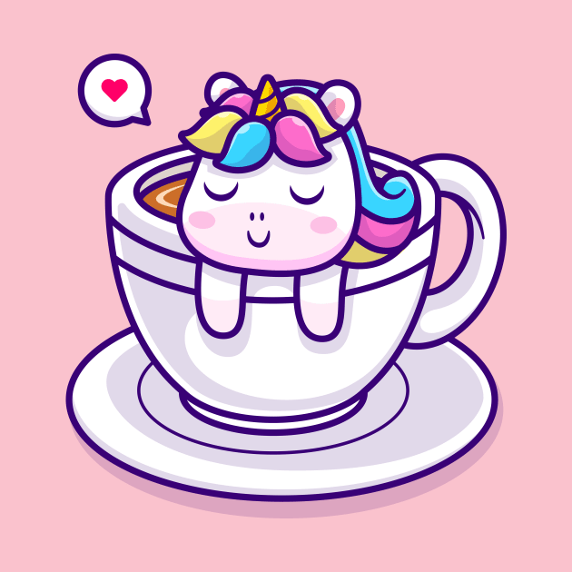 Cute Unicorn Sleeping In Cup Coffee Cartoon by Catalyst Labs