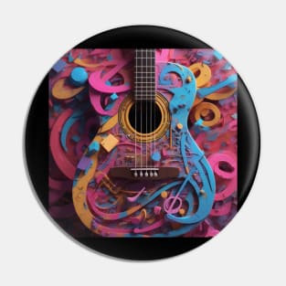 An abstract image of a guitar with musical symbols Pin