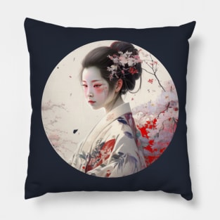 Aesthetic Japanese Art Geisha With Rose Pillow