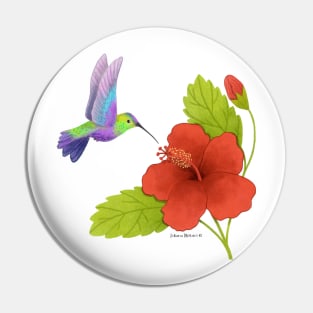 Hibiscus and Hummingbird Pin