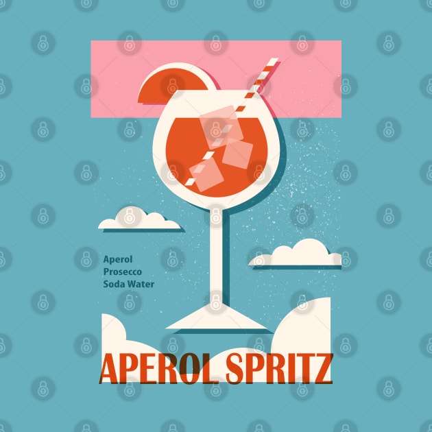 Aperol Spritz recipe, Cocktail, Retro 70s, Aesthetic art, Vintage poster, Exhibition print, Mid century modern by KristinityArt