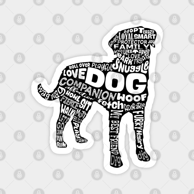 Dog Silhouette Word Cloud (Black) Magnet by Jitterfly