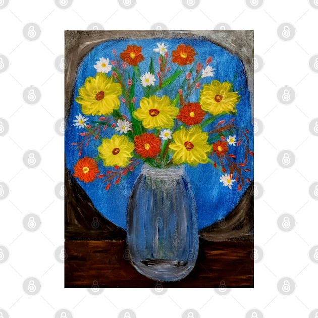 Flowers in a jar in a window at night by kkartwork