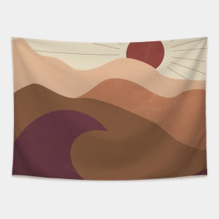 Waves and sun and mountains Bohemian Designs Tapestry