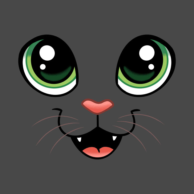 Happy Cat Face - Open Mouth Solid Background by Cute Critters