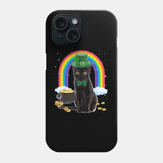 Black Cat St Patricks Day Leprechaun Costume Shamrock Girls Phone Case by Mum and dogs