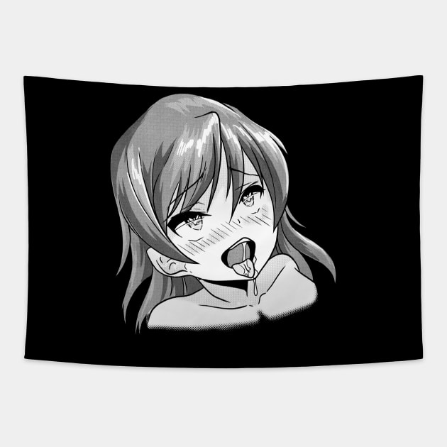 Ahegao Pleasure Face Ecchi Hentai Otaku Girl Waifu Tapestry by Juandamurai