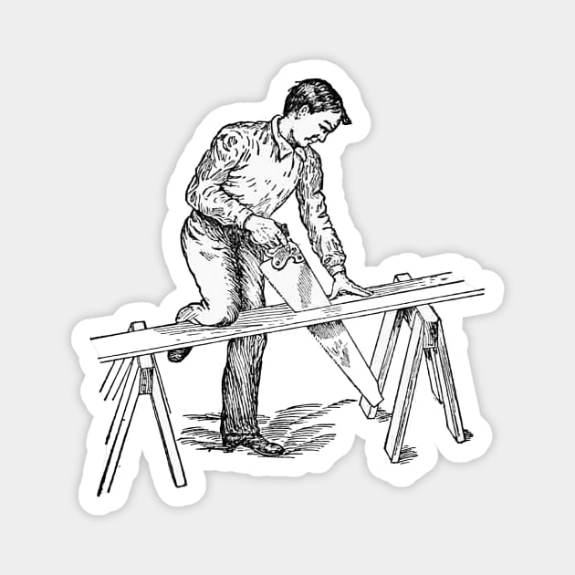 Sawing bench - vintage book illustration from The children's library of work and play by Edwin W. Foster 1911 Magnet by One Eyed Cat Design