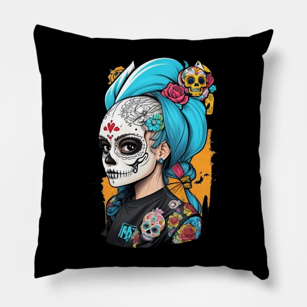 Sugar Skull Girl Pillow by Lunarix Designs