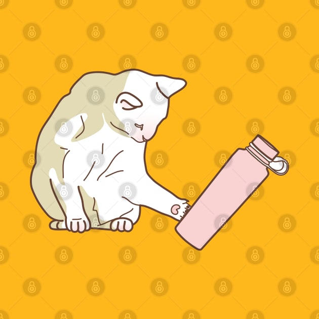 Cat knocking pink water bottle by Wlaurence