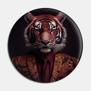 Adorable Tiger Wearing a Suit: Cute Wildlife Animals Pin