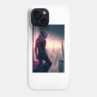 Cyberpunk Character On A Ledge Overlooking A City Phone Case