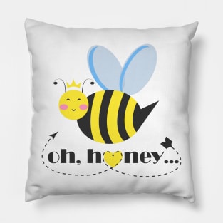 Happy bee princess character with tiara and typography Oh Honey Pillow