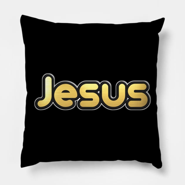 Shiny black and Gold JESUS word ver9 Pillow by Donperion