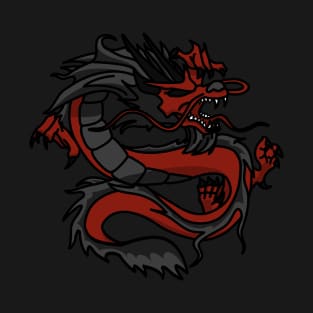 Chinese Dragon Long Red Black Angry Powerful Creature T-Shirt