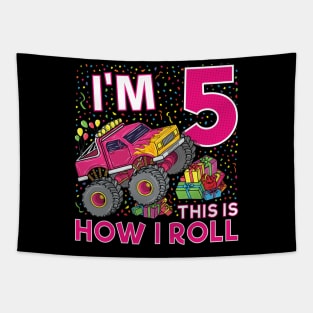 5th Birthday Monster Truck Party Gift 5 Year Old Girl Tapestry