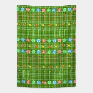 CHRISTMAS Candy On Green Plaid Tapestry