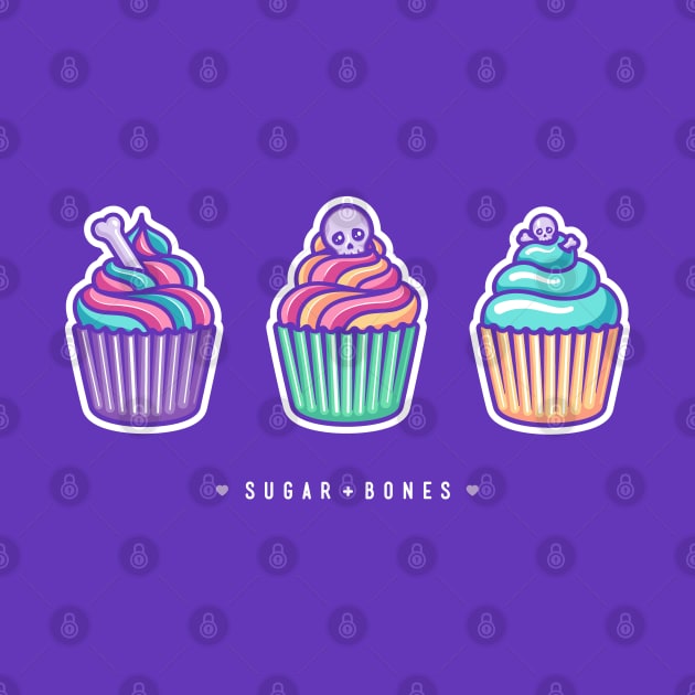 Three creepy cupcakes on dark by Sugar & Bones