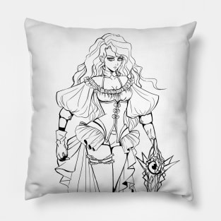 Blue Hair Warrior Lineart Pillow