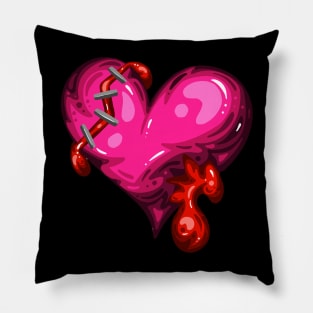 Pink Dead Zombie Heart Cartoon Illustration with Blood and for Valentines Day or Halloween Pillow