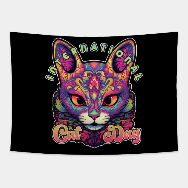 International Cat Day Sugar Skull Kitten Tapestry by DanielLiamGill