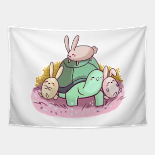 Cute bunnies and turtle Tapestry