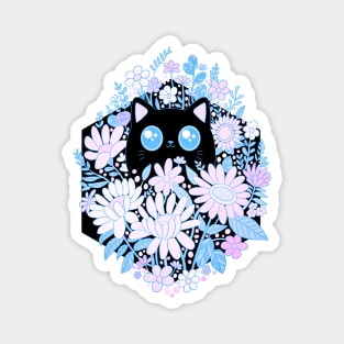 Cute black cat with blue wildflowers Magnet