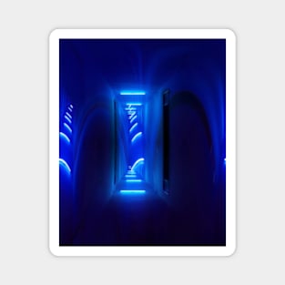 Digital collage and special processing. Sci-fi and mystic. Corridor. Blue lights. Magnet