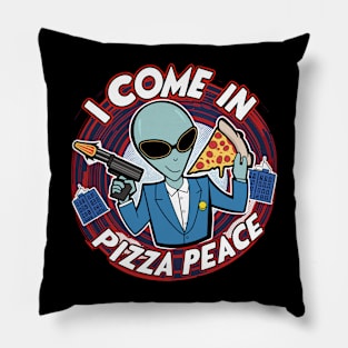 I Come In Pizza Peace Funny Alien in Space Pizza Pillow