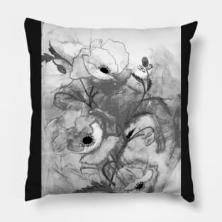 Poppies in Black and White, Digital Conversion from Watercolor Painting Pillow
