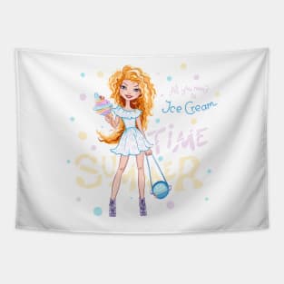 Cute fashionable girl with Ice Cream Tapestry