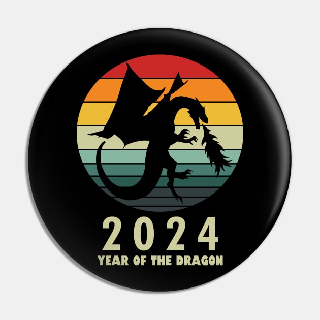 New Year 2024 Year Of The Dragon Retro Vintage Lunar New Year Pin by BoggsNicolas