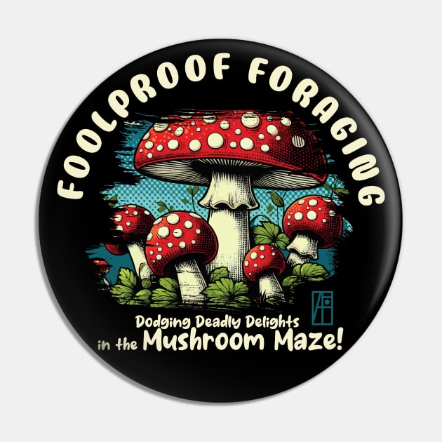 MUSHROOMS - Foolproof Foraging: Dodging Deadly Delights in the Mushroom Maze! - Mushroom Forager -Toadstool Pin by ArtProjectShop