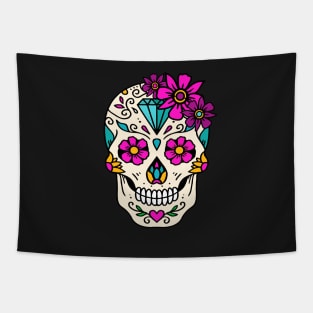 Craneo Dia De Los Muertos. Flower Sugar Skull with Diamond Dia De Muertos Shirt Tapestry