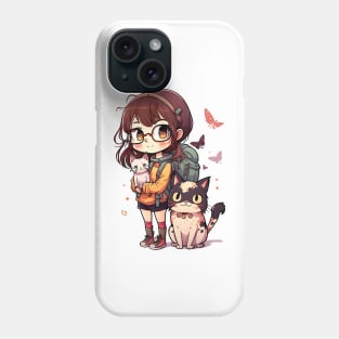 Funny Girl & Cats Kawaii Anime Cat Lovers Phone Case